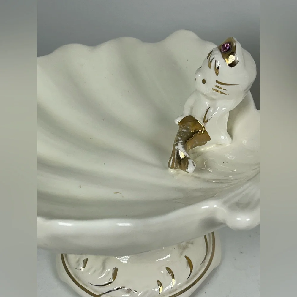 Vintage Napco Princess mermaid all ceramic 3 piece bathroom set Mid century RARE
